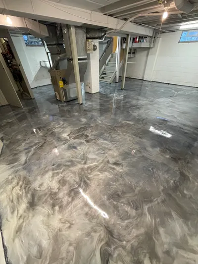 Close-up of metallic epoxy cells and lacing pattern — Hardcore Epoxy Detroit